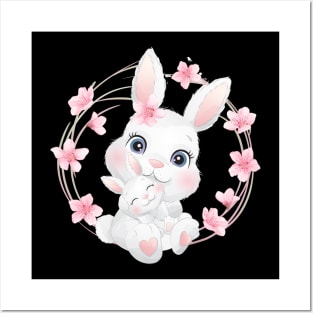 Cute little bunny mother and baby Posters and Art